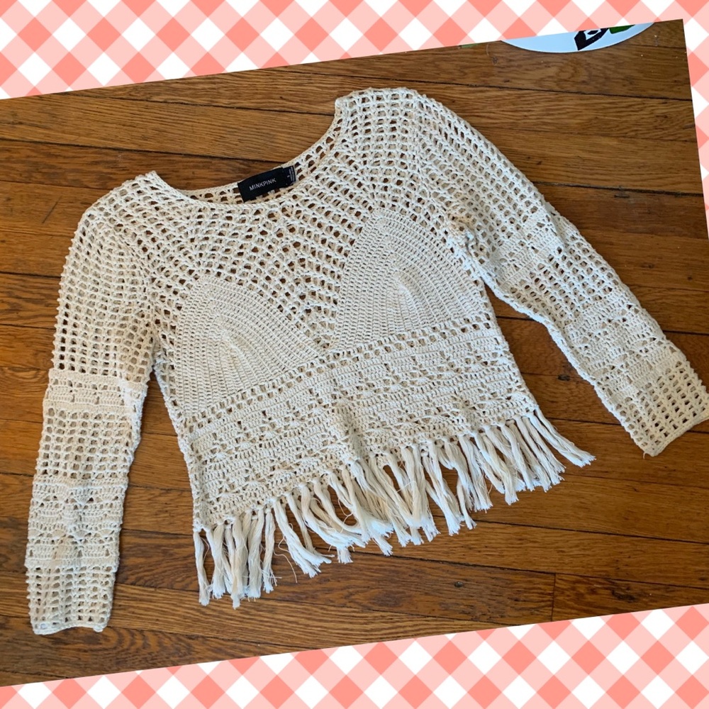 MinkPink Falls Fringe Crochet Top